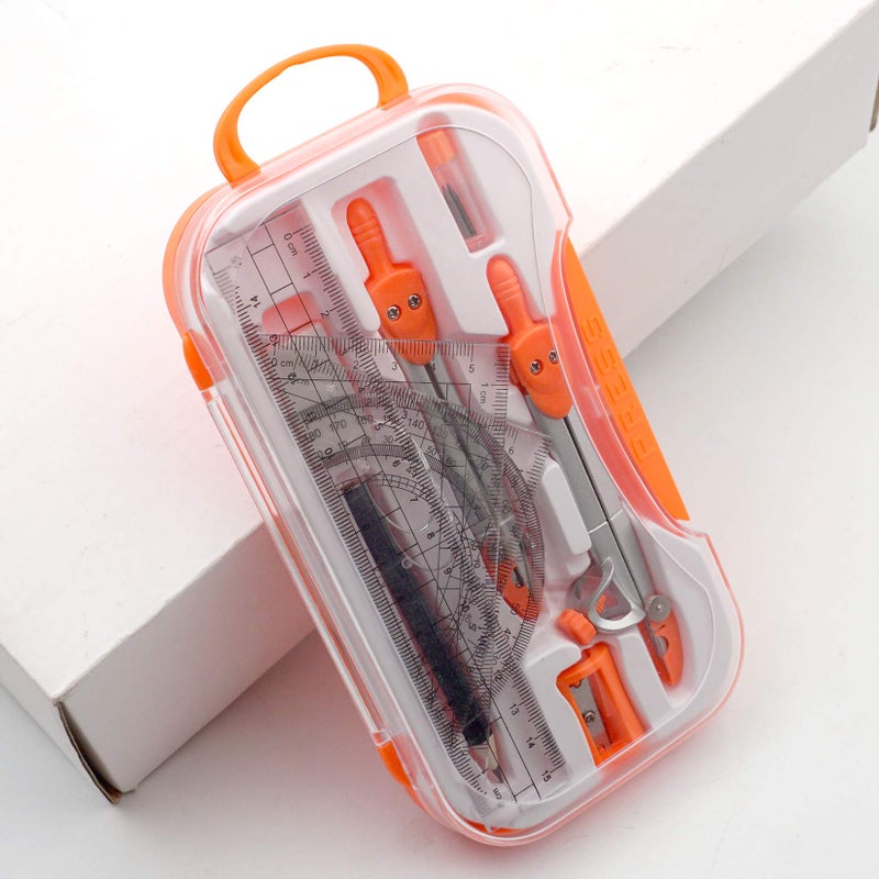 Akuoly Maths Compasses for Geometry Student Drafting Compass Set Starter Kit with Protractor, Set Squares with Case for School Maths Study, Orange - Image 4